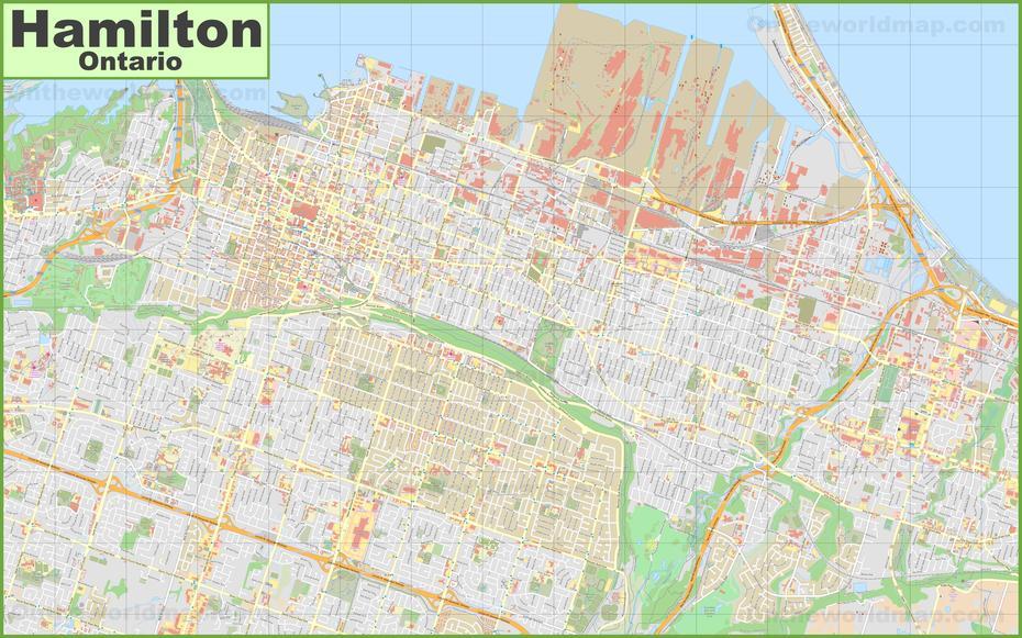 Large Detailed Map Of Hamilton (Canada), Hamilton, Canada, Hamilton Street, Hamilton Vector