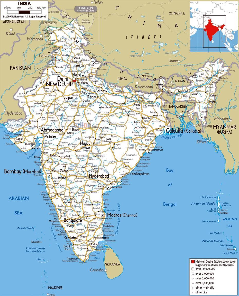 Large Road Map Of India With Cities And Airports | India | Asia …, Nainijor, India, India  By State, Chennai India