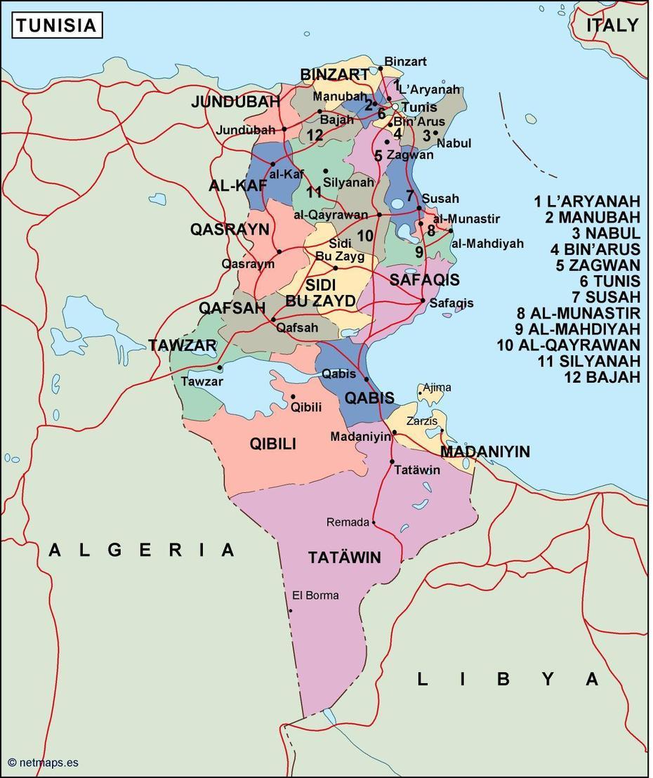 Tunisia Political Map. Vector Eps Maps. Eps Illustrator Map | Vector …, Mateur, Tunisia, Mateur, Tunisia