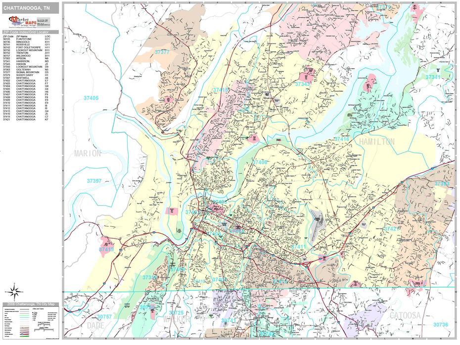 Chattanooga Tennessee Wall Map (Premium Style) By Marketmaps – Mapsales, Chattanooga, United States, Chattanooga Tn On, Chattanooga City