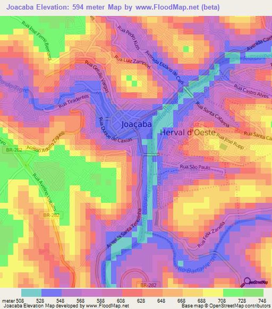 Detailed  Of Brazil, Brazil City, Elevation , Joaçaba, Brazil