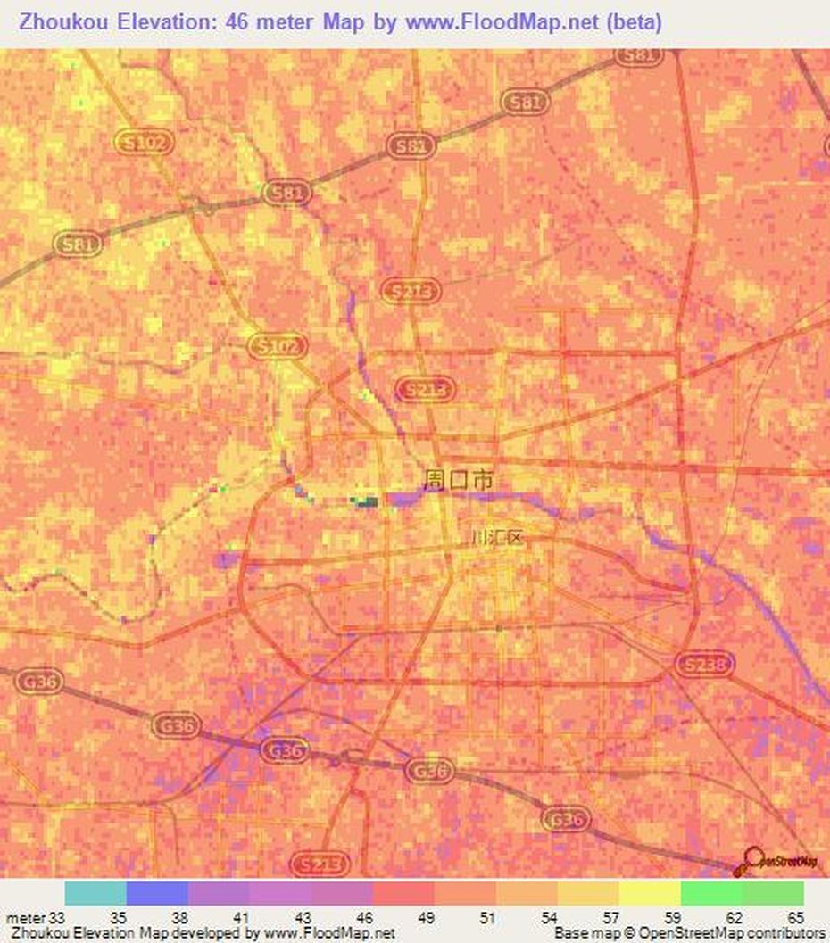 Elevation Of Zhoukou,China Elevation Map, Topography, Contour, Zhoukou, China, Henan China, Xuchang  City