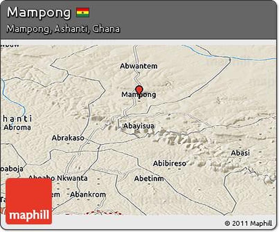 Free Shaded Relief Panoramic Map Of Mampong, Mampong, Ghana, Larteh Ghana, Asante Mampong