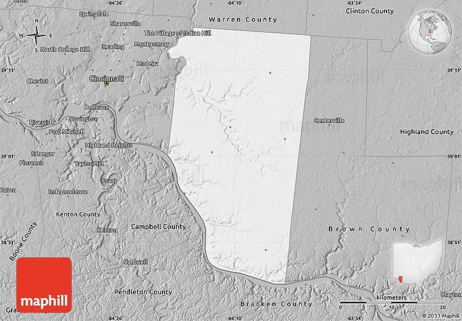 Gray Map Of Clermont County, Clermont, United States, Clermont County Ohio, Clermont Florida  Orlando