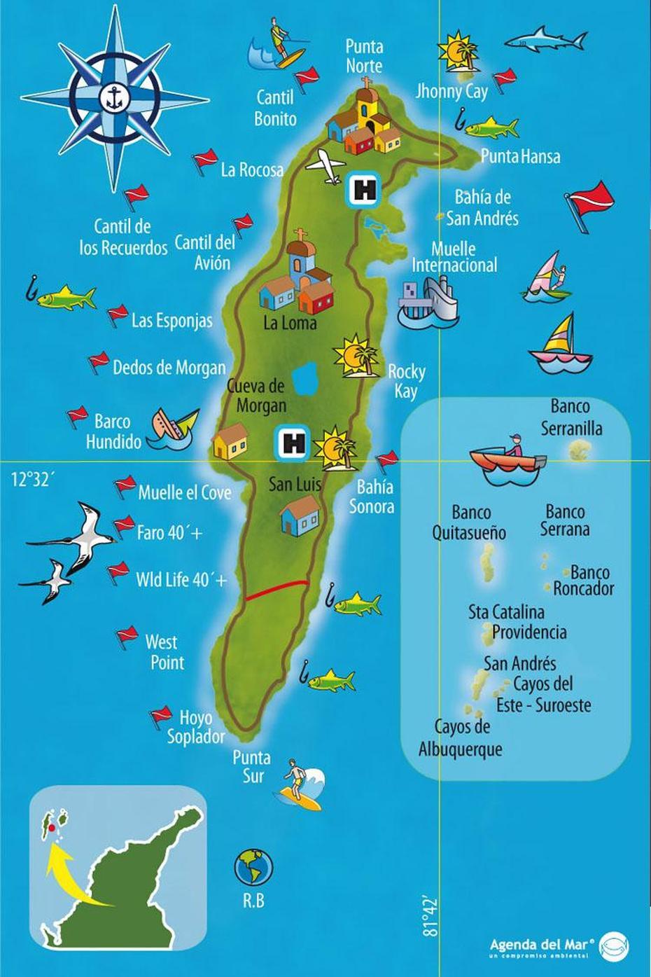 Mapa-San-Andres – Orientando-Se Pelo Mundo, San Andres, Philippines, San Andres Islas, Isla De San Andres Colombia