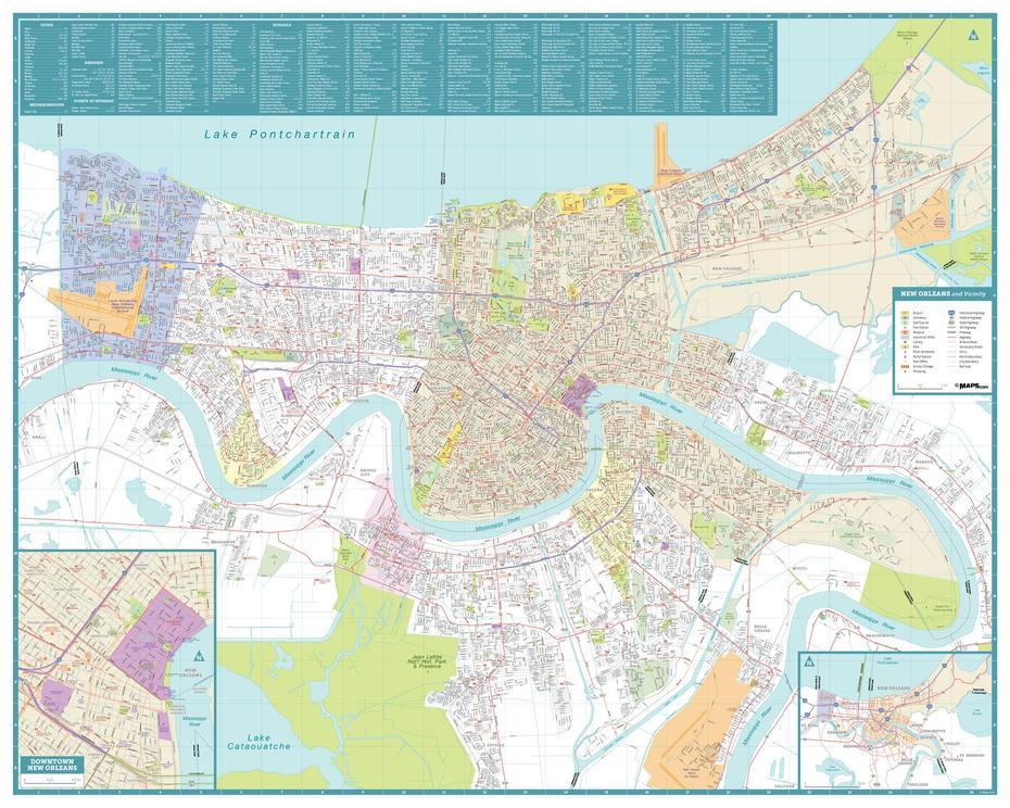 New Orleans Streets And Downtown Map | Maps, New Orleans, United States, New Orleans Tourist, United States  With City