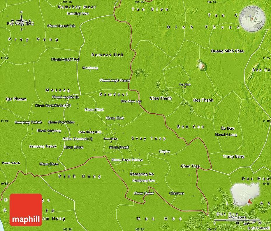 Physical Map Of Svay Rieng, Svay Rieng, Cambodia, Bavet Cambodia, Naga Cambodia