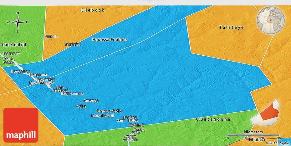 Political Panoramic Map Of Ansongo-Central, Ansongo, Mali, Ancient Mali, Mali Airport