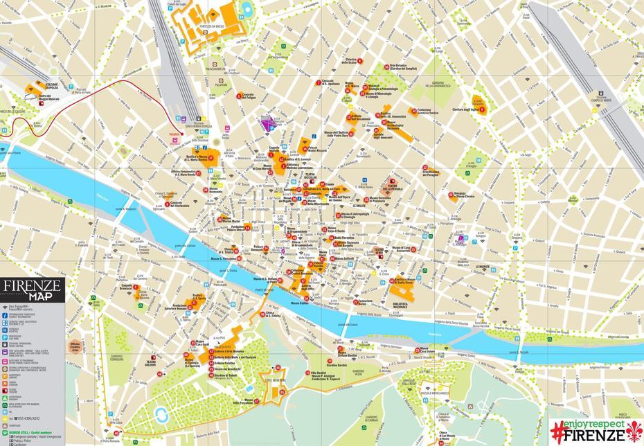 Tourist Map Of Florence With Sightseeings, Florence, Italy, Printable  Of Florence, Walk  Florence Italy