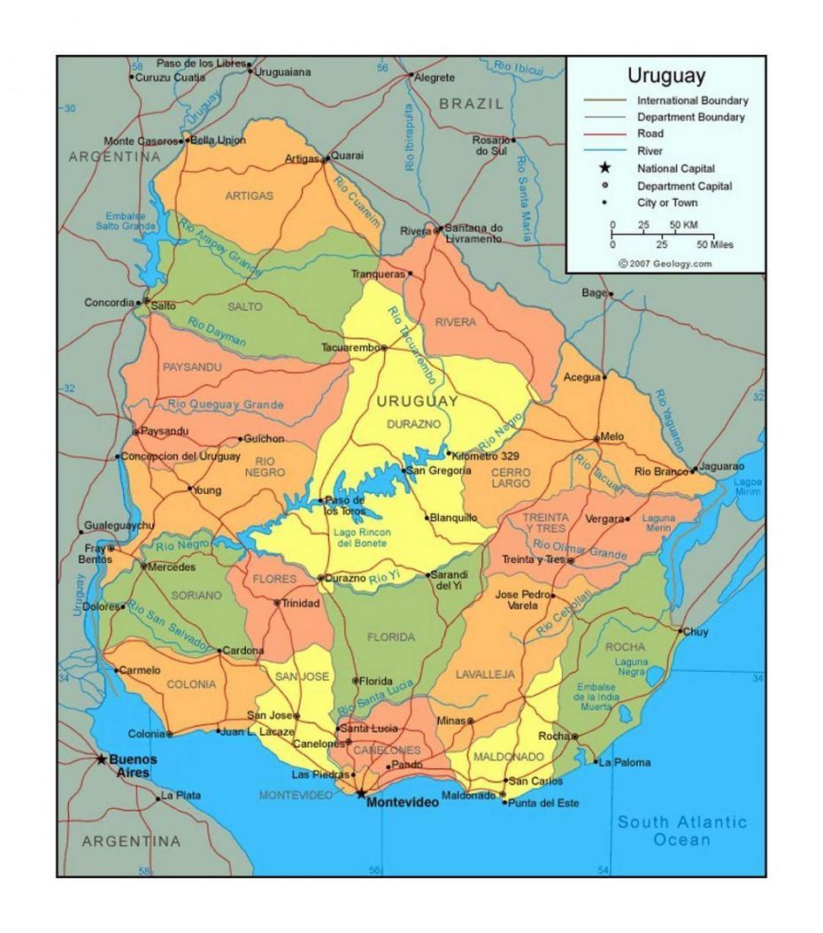 Uruguay Political Map – Map Of Uruguay Political (South America – Americas), Florida, Uruguay, Montevideo Uruguay, Uruguay Nature