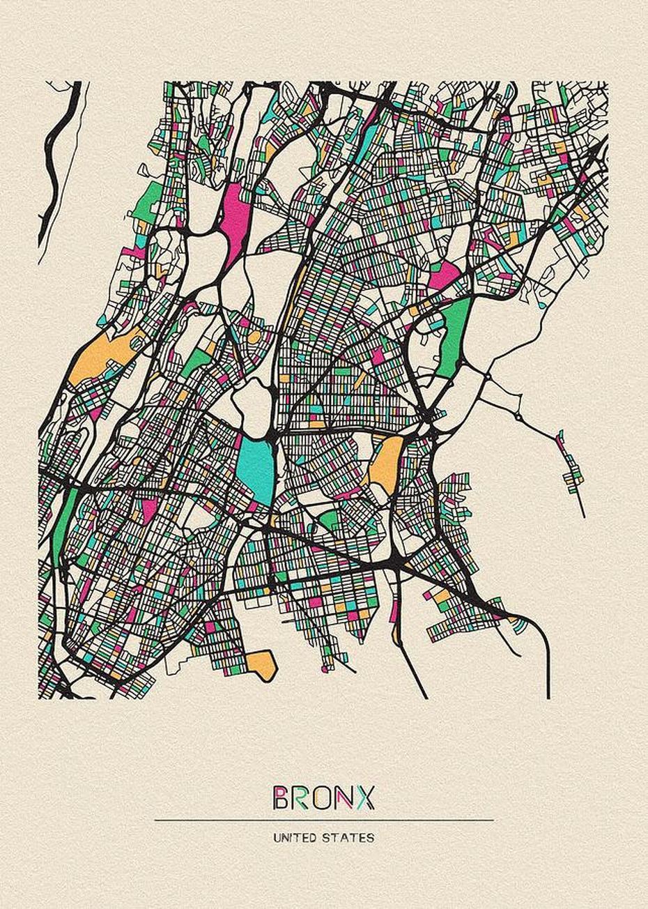 The Bronx, United States City Map Drawing By Inspirowl Design, Bronx, United States, United States  50 States, United States  Puzzle