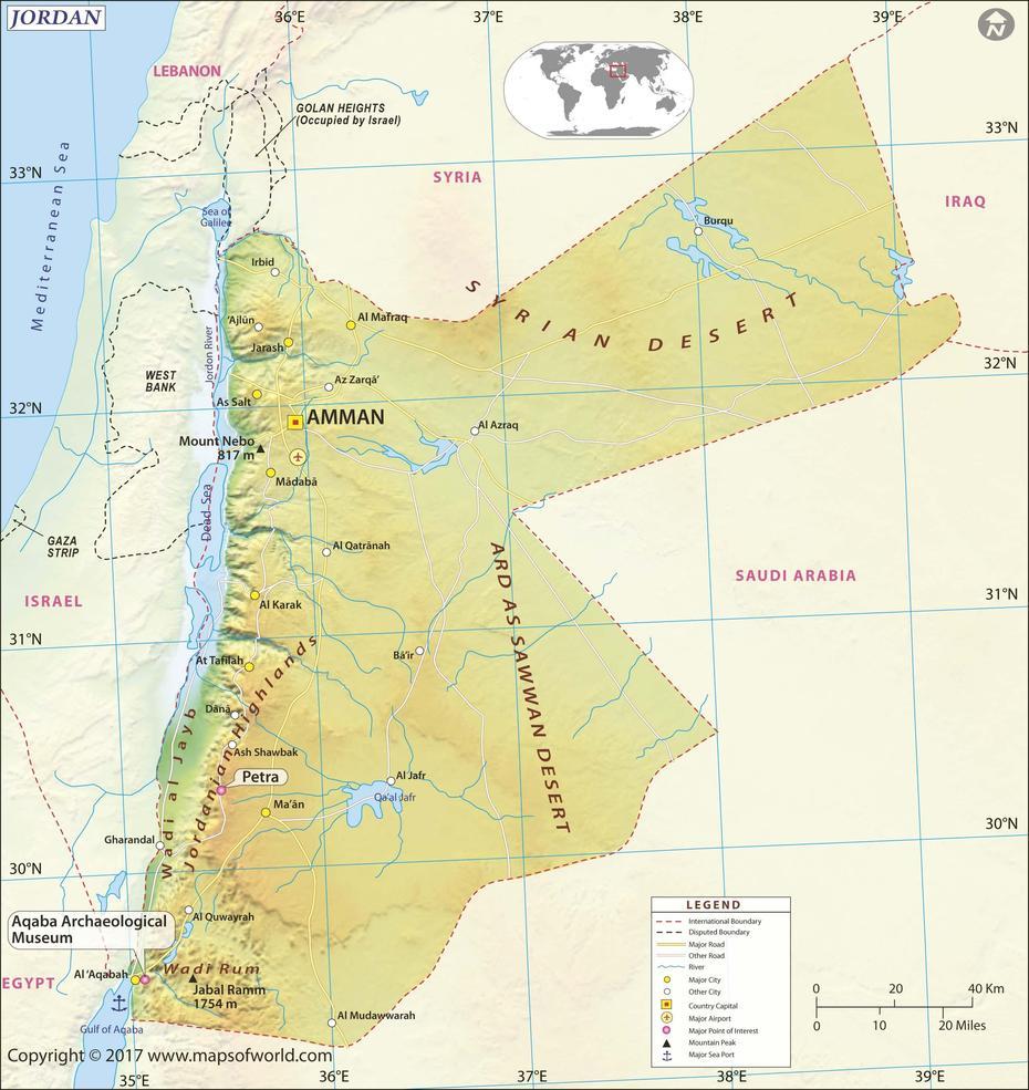 Jordan  Middle East, Jordan On A World, Political Wall, Aţ Ţurrah, Jordan