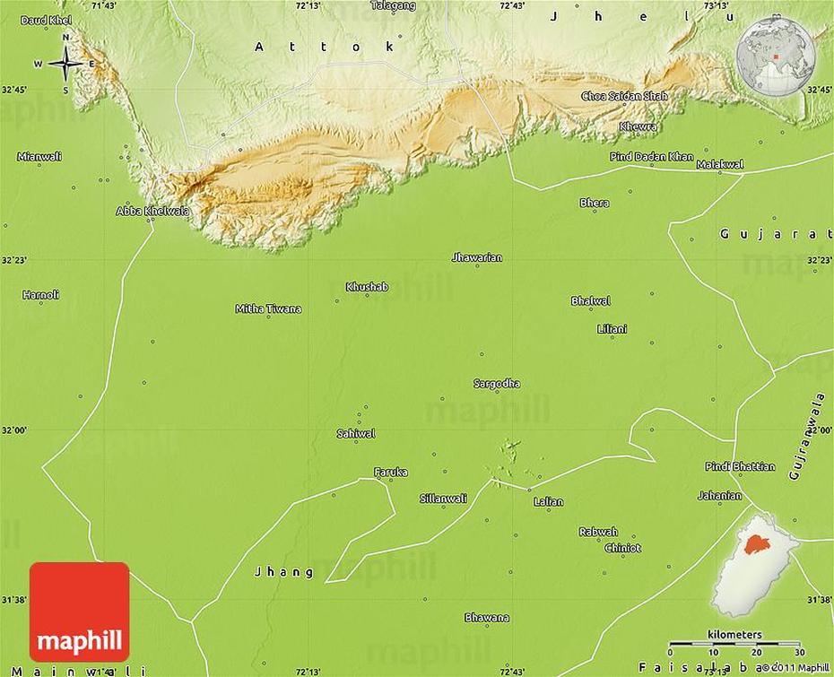 Physical Map Of Sargodha, Sargodha, Pakistan, Sargodha Air Base, Sargodha University