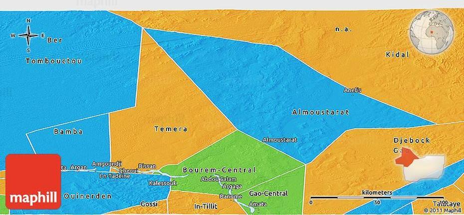 Political Panoramic Map Of Bourem, Bourèm Guindou, Mali, Mali Flag, Mali Flag