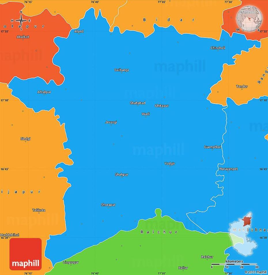 Political Simple Map Of Gulbarga, Gulbarga, India, Gulbarga  Google, Esi Hospital Gulbarga