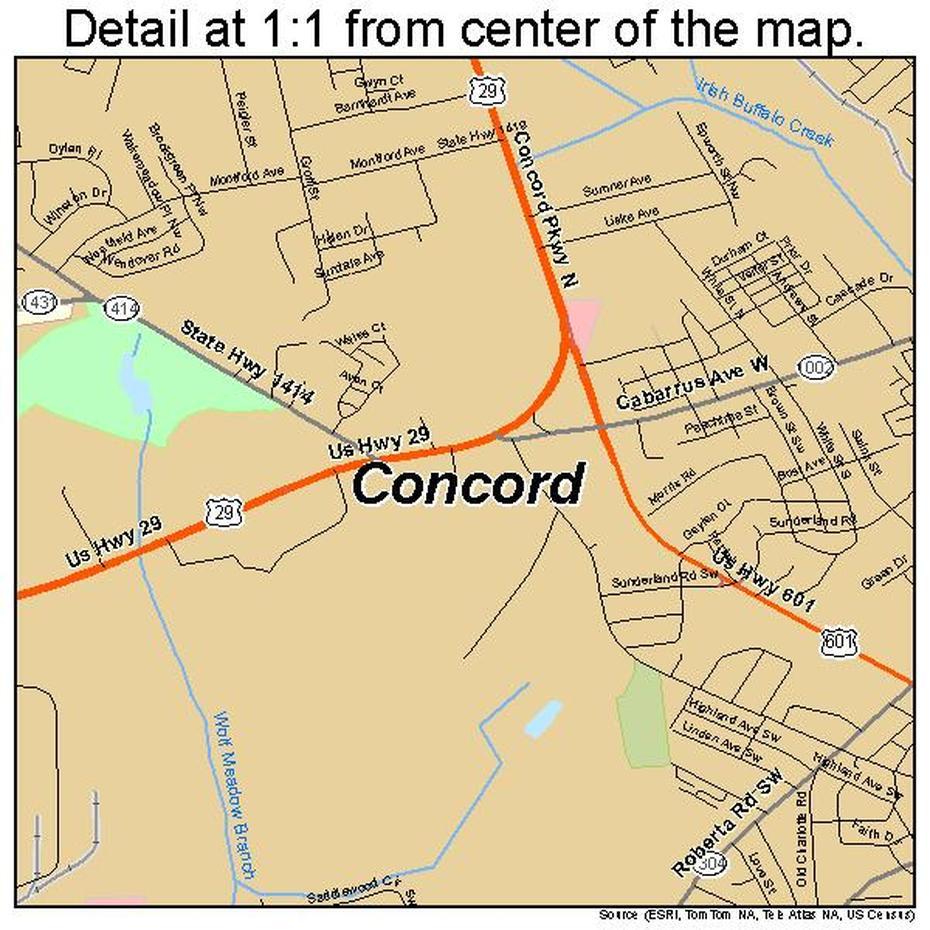 Concord North Carolina Street Map 3714100, Concord, United States, Easy United States, United States Road