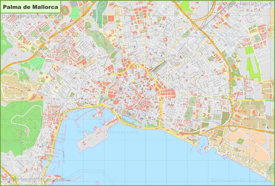 Large Detailed Map Of Palma De Mallorca, Palma, Spain, Ibiza Spain, La Coruna Spain