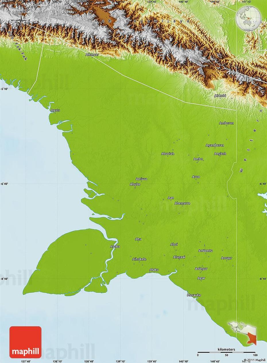 Physical Map Of Kab. Merauke, Merauke, Indonesia, Irian Jaya Indonesia, Merauke Papua