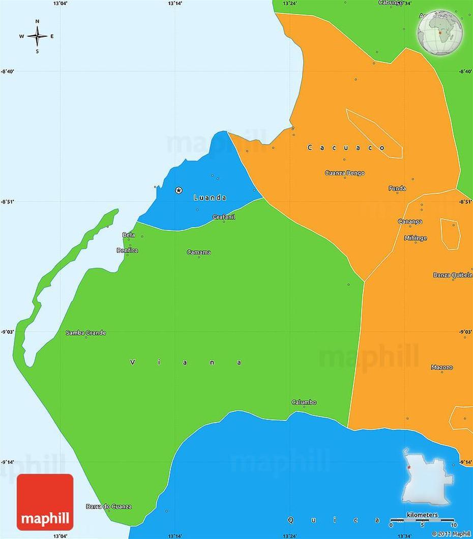 Political Simple Map Of Luanda, Luanda, Angola, Angola Road, Luanda Streets