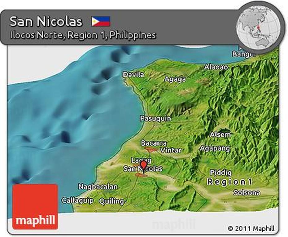 Free Satellite Panoramic Map Of San Nicolas, San Nicolas, Philippines, Batac Ilocos  Norte, Juan Luis San Nicolas