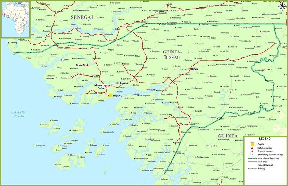 Large Detailed Map Of Guinea-Bissau With Cities And Towns, Bissau, Guinea-Bissau, Guinea-Bissau Language, Guinea Republic