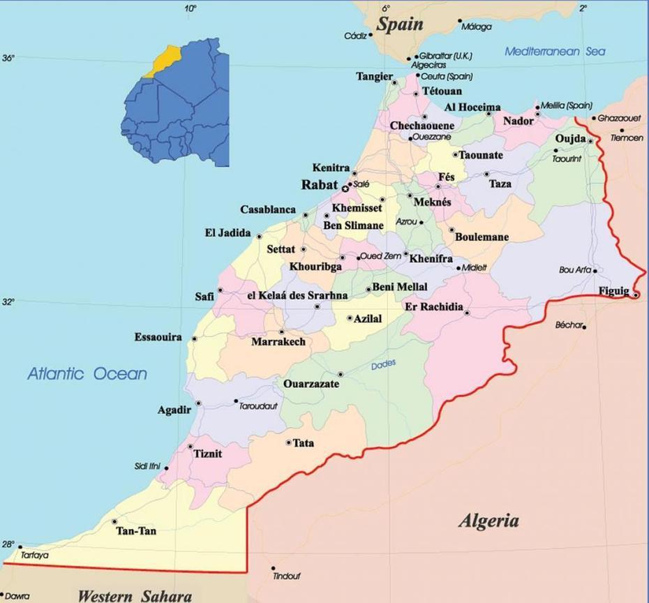 Map Of Morocco Regions: Political And State Map Of Morocco, Douar Laouamra, Morocco, Tourist  Of Morocco, Agadir Morocco