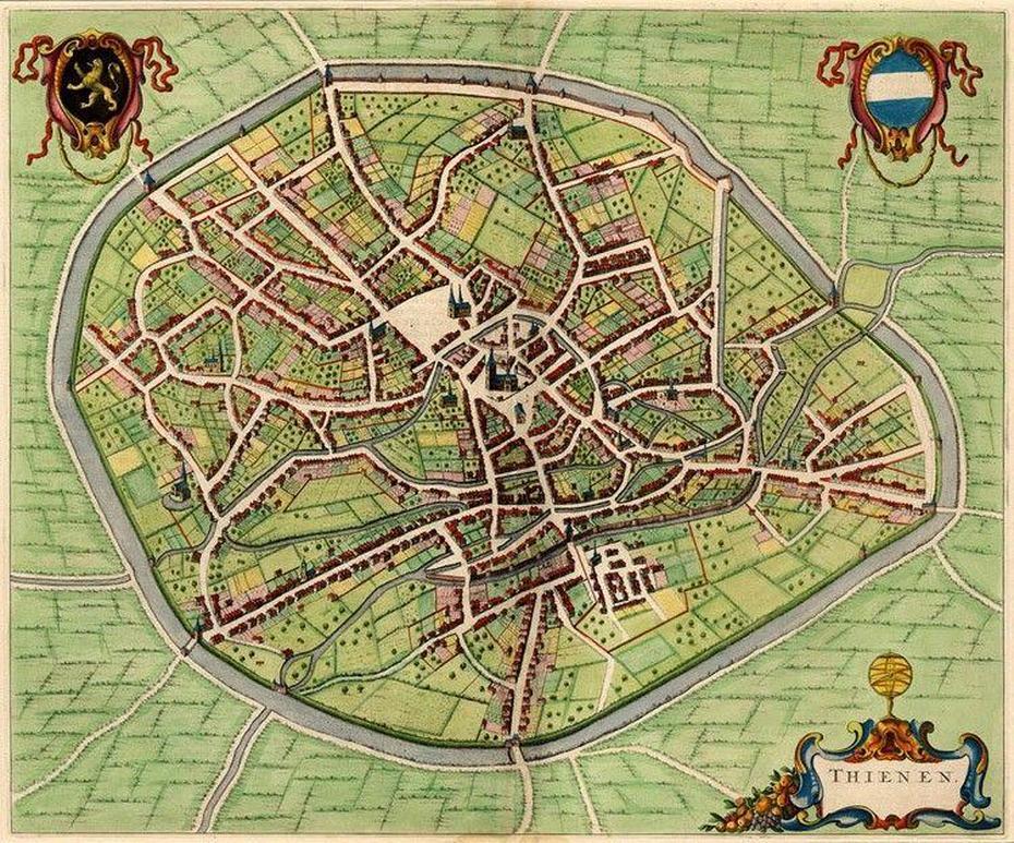 Antique Map Of Tienen By Blaeu J. | Sanderus Antique Maps | Antique …, Tienen, Belgium, Tirlemont, Flemish Region Belgium