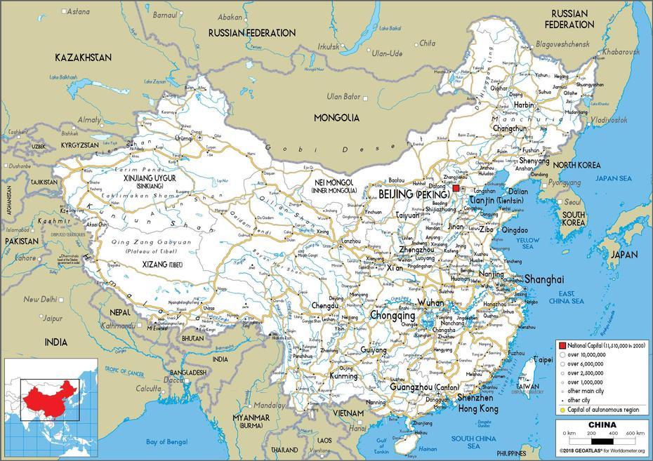 China Map (Road) – Worldometer, Daheba, China, China  By Province, China  With Flag