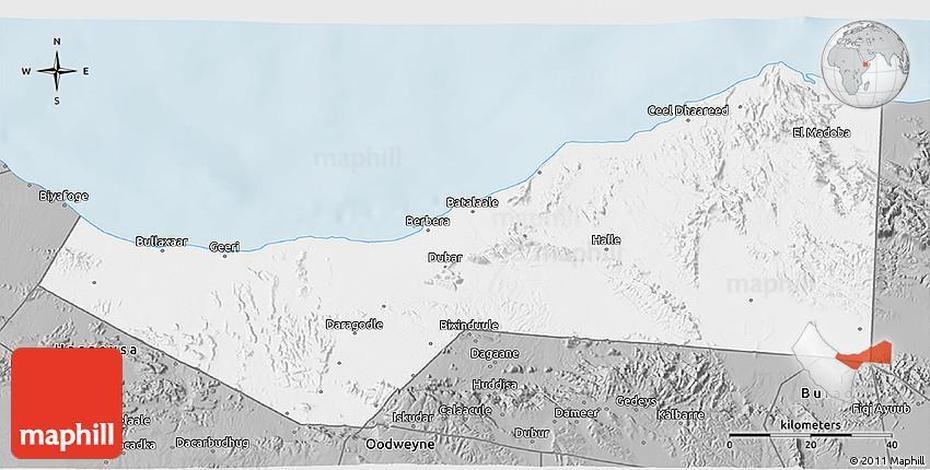 Gray 3D Map Of Berbera, Berbera, Somalia, Somalia On World, Somalia Geography