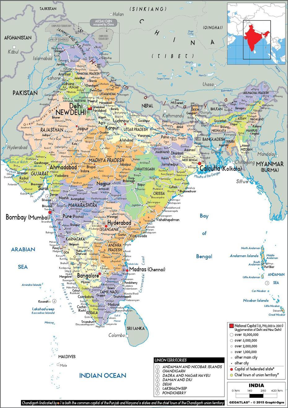 Large Size Political Map Of India – Worldometer, Losal, India, Christa Mcauliffe  Middle School, Lama Yeshe Losal