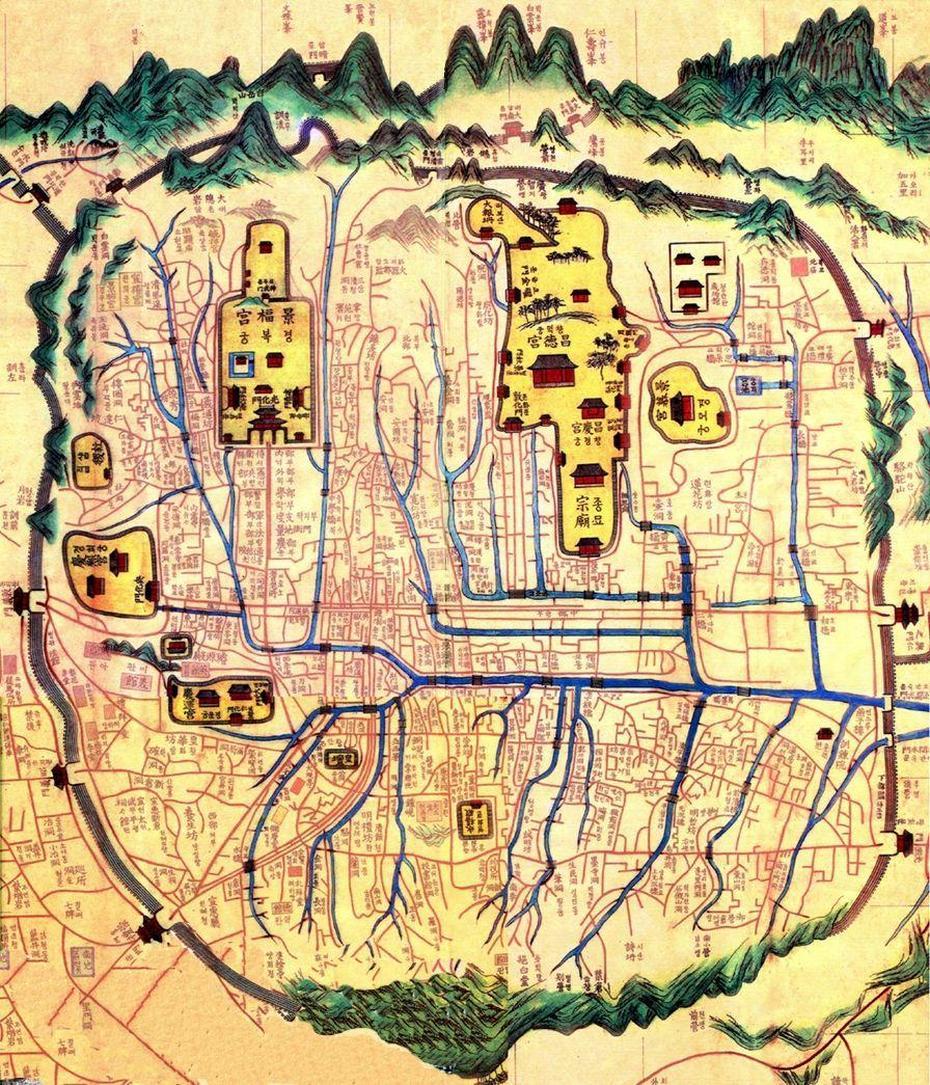 Old Map Of Hanyang (Seoul). The Various Royal Palaces Are Shown In …, Hayang, South Korea, South Korea Japan, South Korea Road