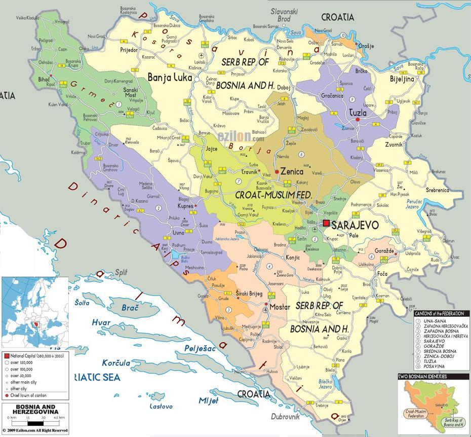 Political Map Of Bosnia And Herzegovina – Ezilon Maps, Čapljina, Bosnia And Herzegovina, Croatia And Bosnia, Serbia Bosnia