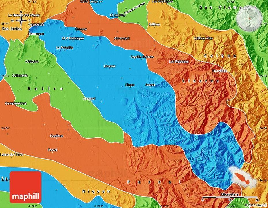 Political Map Of Longavi, Longaví, Chile, Chile Road, Santiago