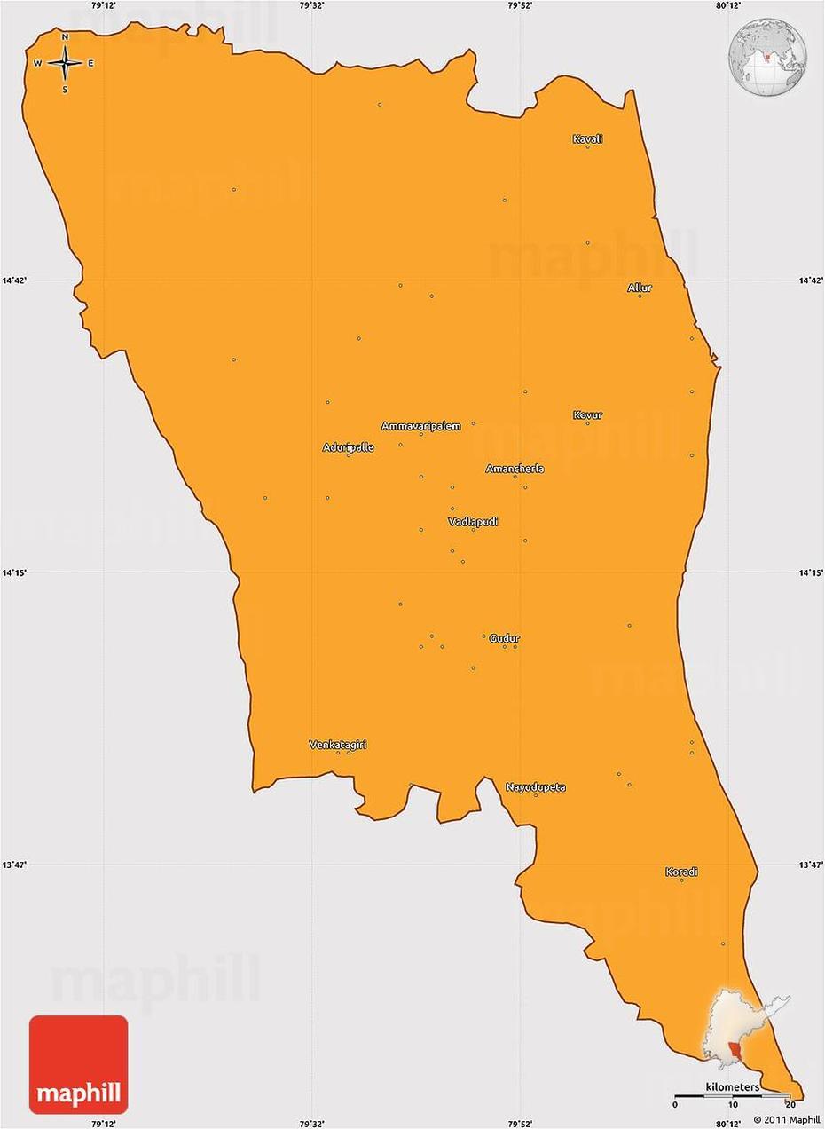 Political Simple Map Of Nellore, Cropped Outside, Nellore, India, Nellore Beach, Nellore Airport