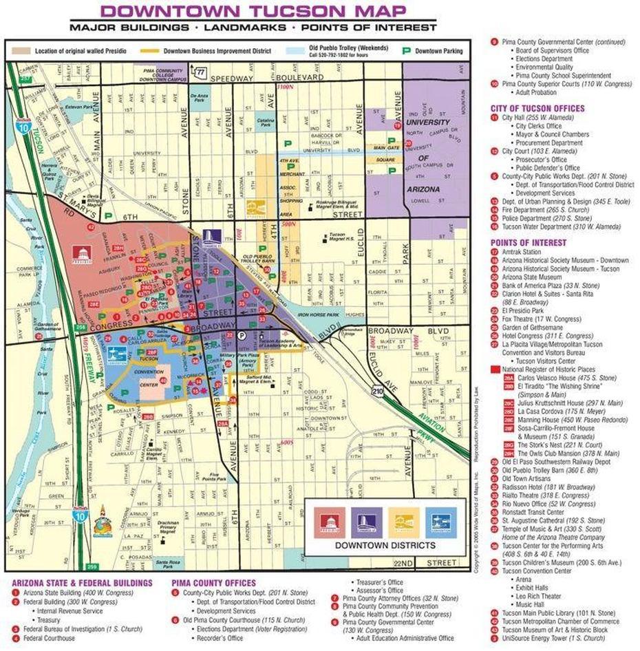 Tucson Downtown Map | Tucson City, Tucson, Tucson Attractions, Tucson, United States, Street  Tucson Area, Kitt Peak National  Observatory