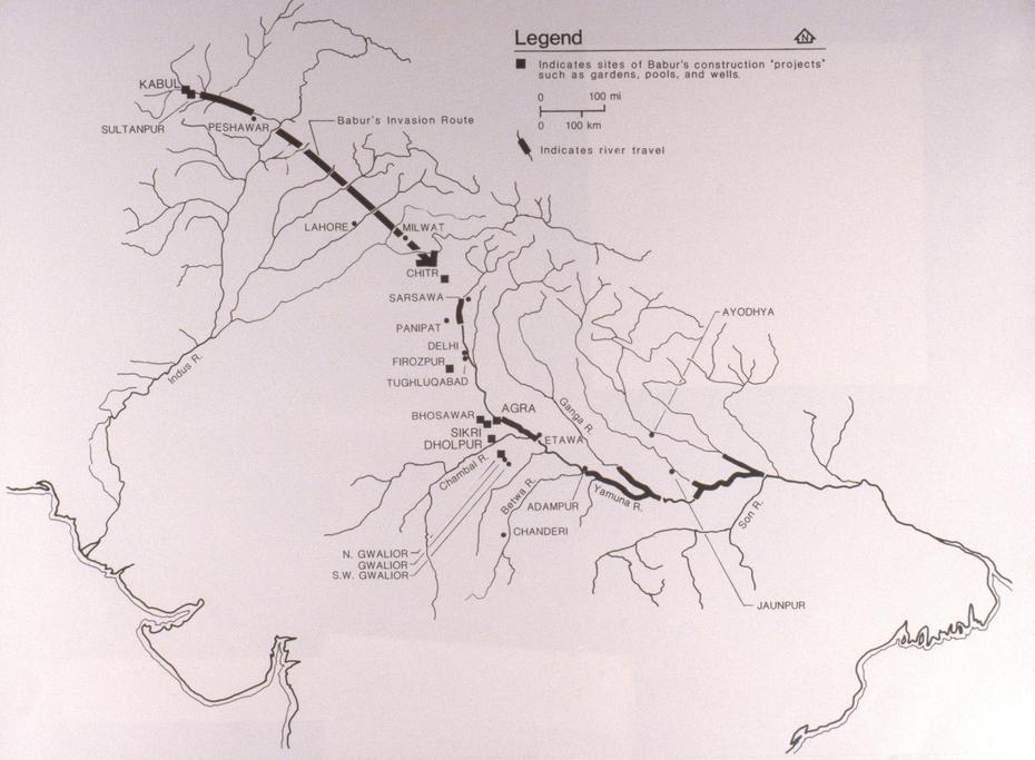 B”Map Of India Showing Baburs Invasion Route And Construction Project …”, Bāmaur, India, Easy India, India  Simple