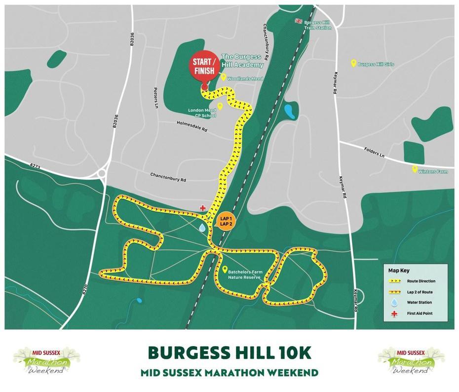 Burgess Hill Route Map – Mid Sussex Marathon Weekend 2022, Burgess Hill, United Kingdom, Burgess Hill, United Kingdom