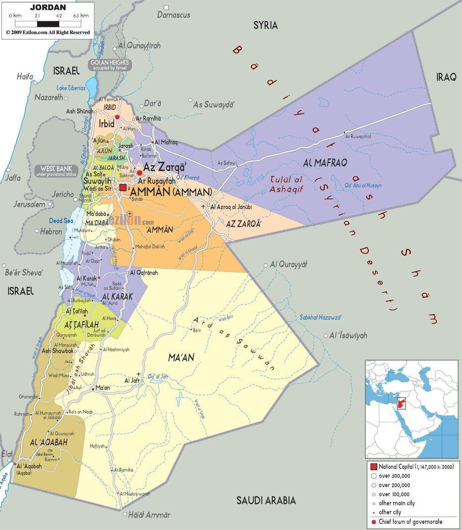 Detailed Large Political Map Of Jordan Showing Names Of Capital City …, Aţ Ţurrah, Jordan, Country Of Jordan, Petra Jordan.