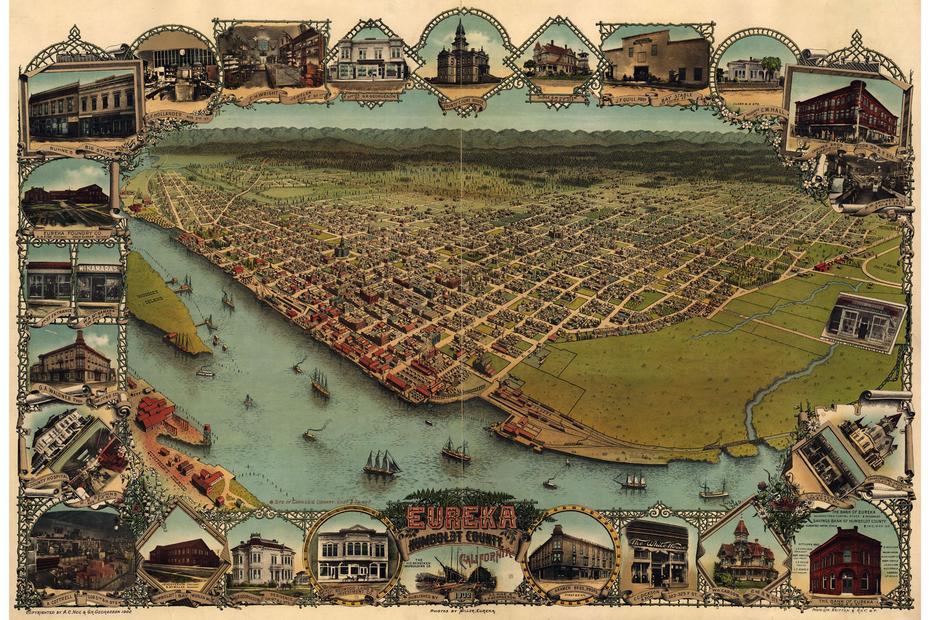 Map Of Eureka, California By Noe; 1902; Antique Birdseye Map | Ebay, Eureka, United States, Eureka, United States