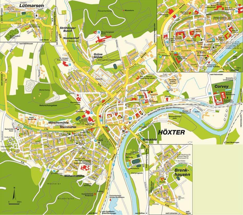 Mappa Hoxter, Germania. Mappe E Itenerari Da Hot-Maps., Höxter, Germany, Gottingen Germany, Hamelin Germany