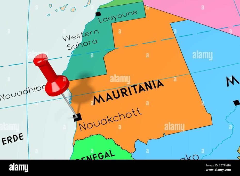 Mauritania, Nouakchott – Capital City, Pinned On Political Map Stock …, Nouakchott, Mauritania, Mauritania Railway, Mauritania On World