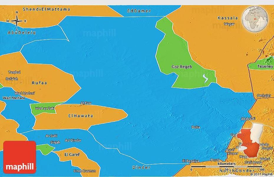 Political Panoramic Map Of Gedaref, Gedaref, Sudan, Sudan Gold Mine, Sudanese  Food