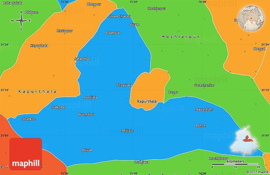 Political Simple Map Of Jalandhar, Jalandhar, India, Chennai On India, Punjab State