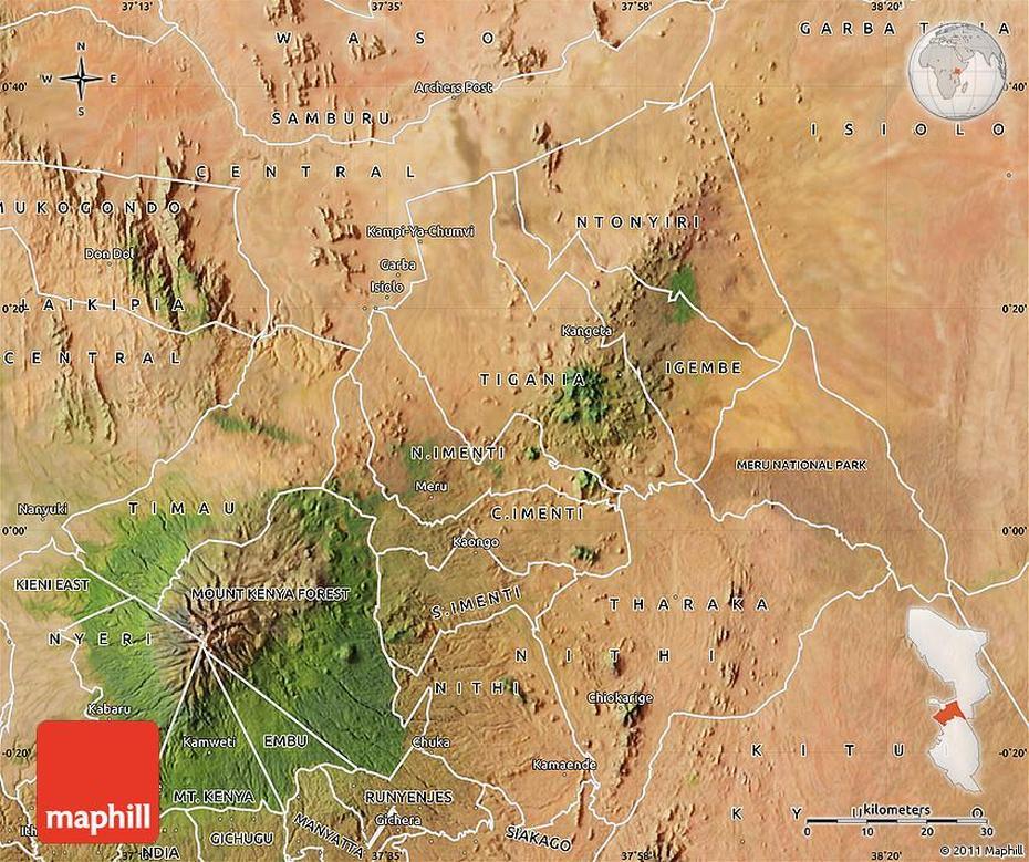 Satellite Map Of Meru, Meru, Kenya, Mount Meru, Mt. Meru