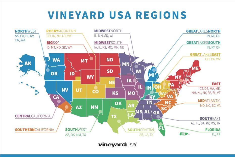 Vineyard Usa Regional Map – Vineyard Digital Membership, Vineyard, United States, 50 United States, United States America  Usa