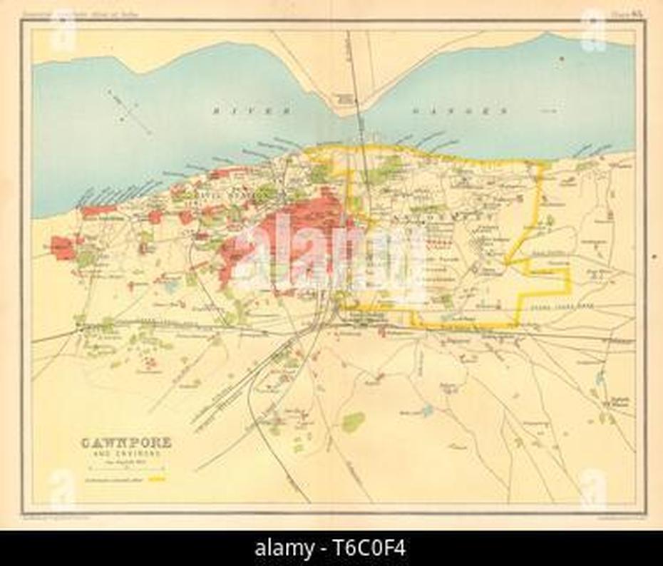 British India: Cawnpore (Kanpur) City Plan Showing Cantonment, 1924 Old …, Cawnpore, India, Bibighar  Massacre, Indian Rebellion