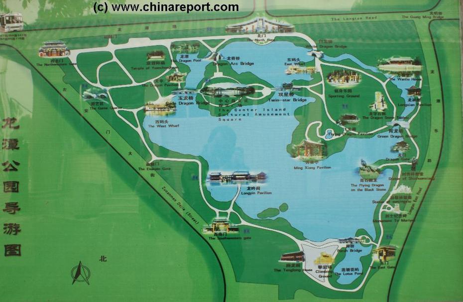 Map Beijing Longtan Gongyuan – Dragon Pond Park, Chongwen District, Longtan, China, Communist China, Shanghai In China