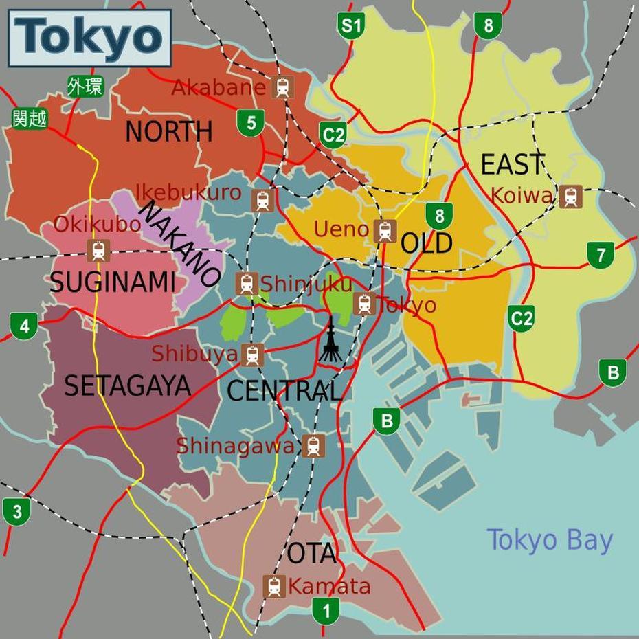 Map Of Tokyo, Japan, Chūō, Japan, Nagoya Japan, Sapporo Japan