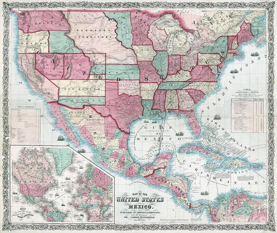 Map Of The United States, 1859 Drawing By Granger, Granger, United States, Shelbyville In, Granger Coat Of Arms