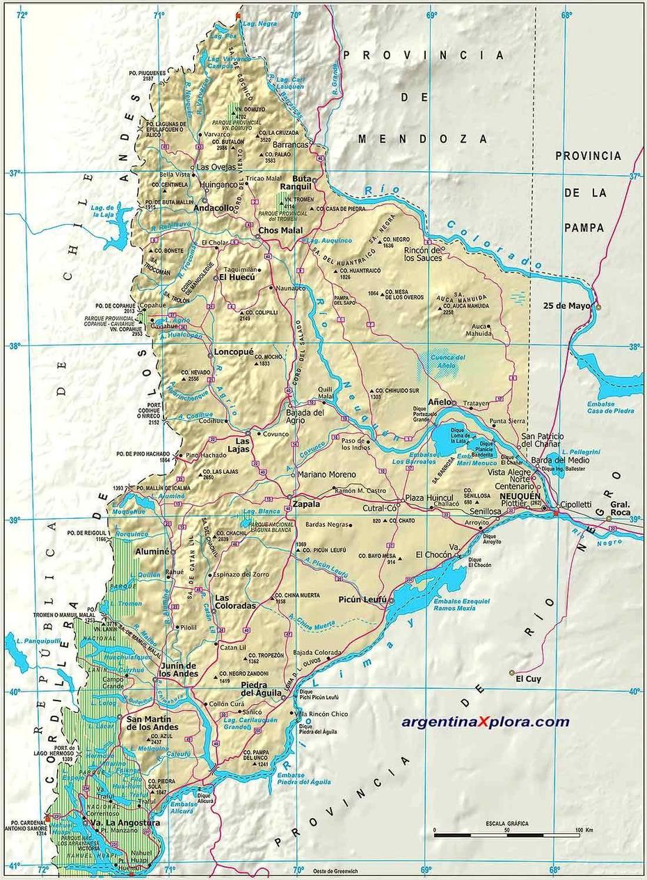 Mapa De Rutas Y Localidades De La Provincia Del Neuquen | Neuquen …, Plottier, Argentina, Ushuaia, Argentina Country